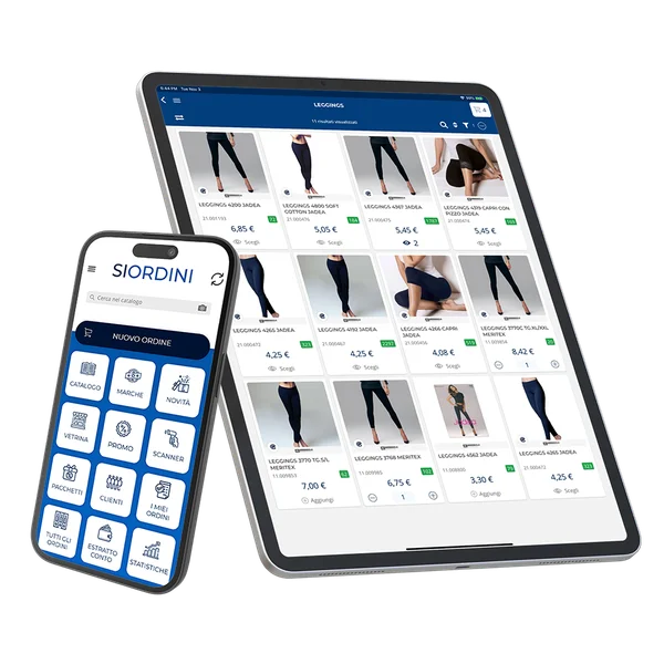 App Si Ordini su smartphone mostra catalogo prodotti con navigazione intuitiva, carrello ordini e funzionalità offline per agenti di commercio
